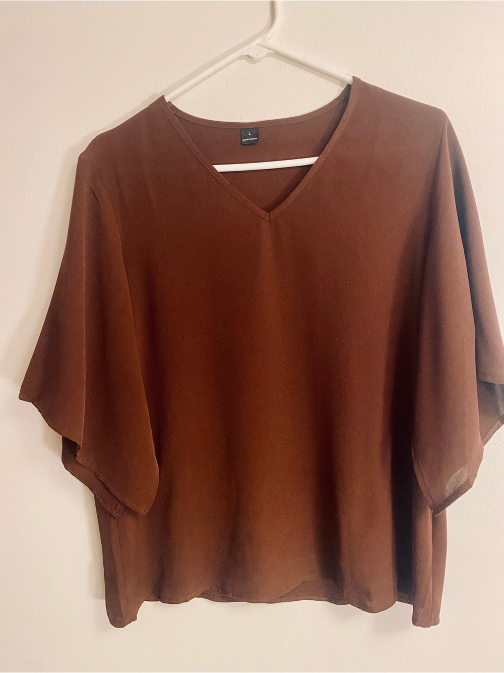 Brown V-Neck Flowing Short Sleeve Tunic